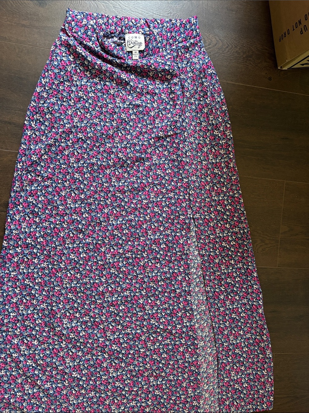 Como Vintage Pink and Blue Floral Maxi Skirt